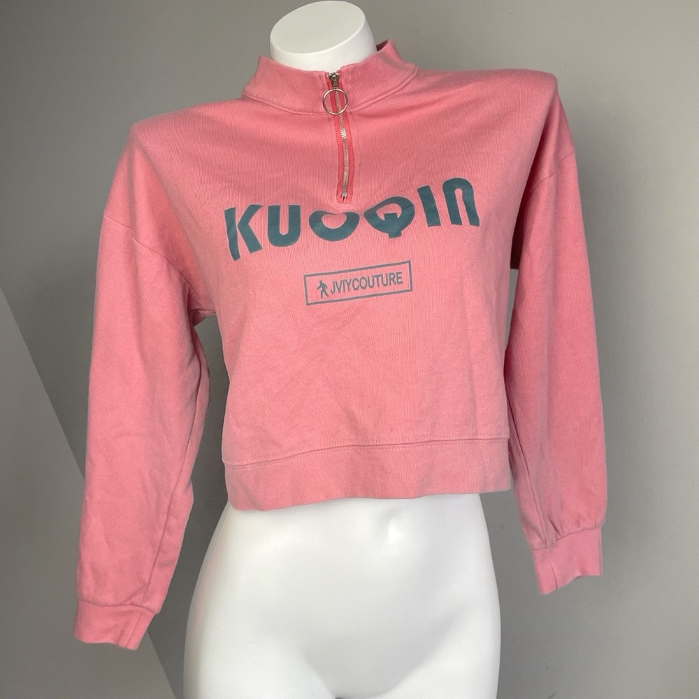Y2K Pink Harajuku Half-Zip Crop Sweater